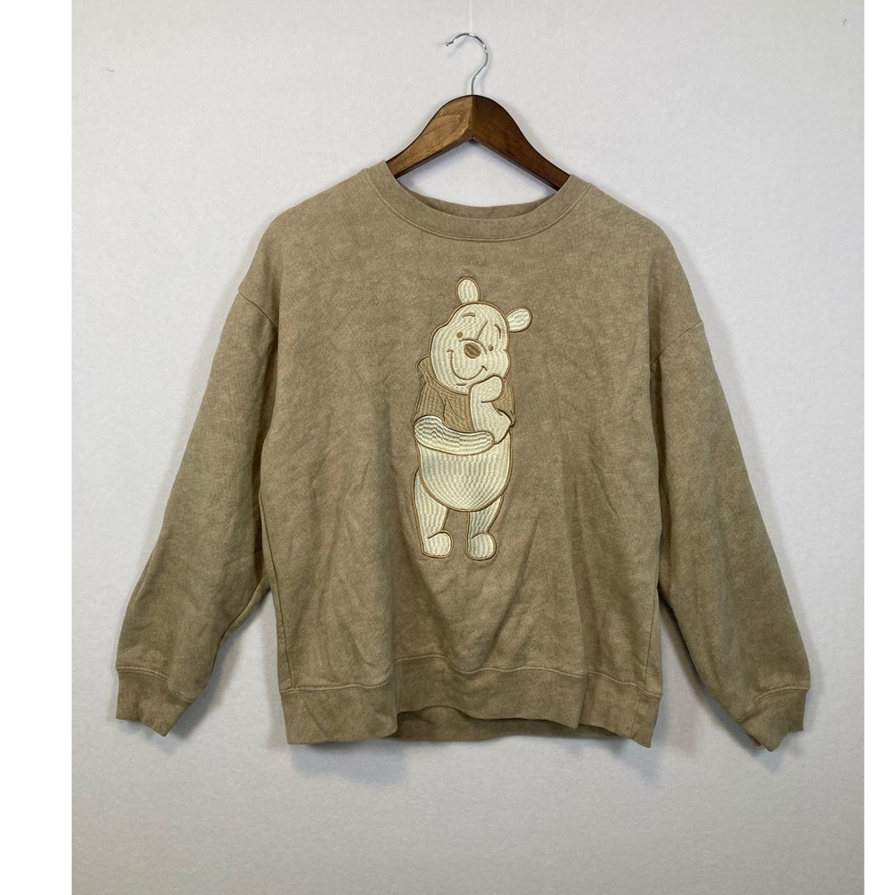 Disney Winnie the Pooh Embroidered Crewneck Sweatshirt Khaki‎ Size L